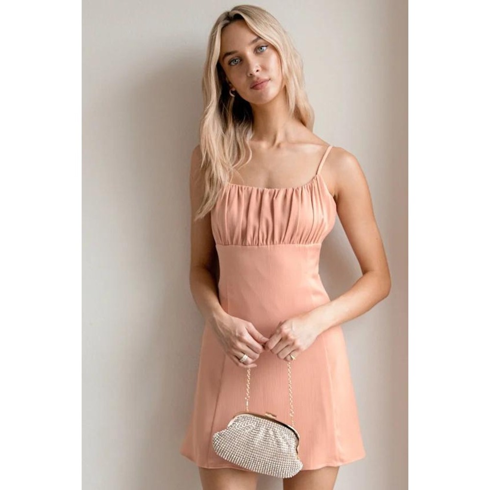 Lulus Mini Dress Womens Medium Peach Heart of My Heart Ruched Bust Party - Picture 2 of 11